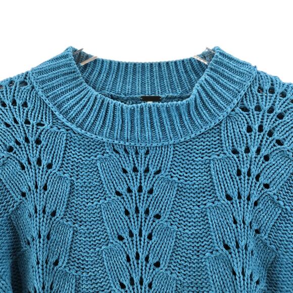 Free People Sweater Womens XS Bell Song Cropped Turqoise Blue Chunky Knit Boho - Picture 3 of 11